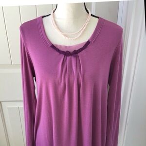 Vera Wang Rose Pink Mesh Bow Accent Pullover Long Sleeve Top Size Large